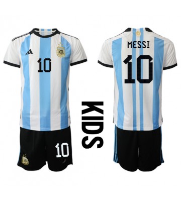 Argentyna Lionel Messi #10 Koszulka Podstawowych Dziecięca MŚ 2022 Krótki Rękaw (+ Krótkie spodenki)